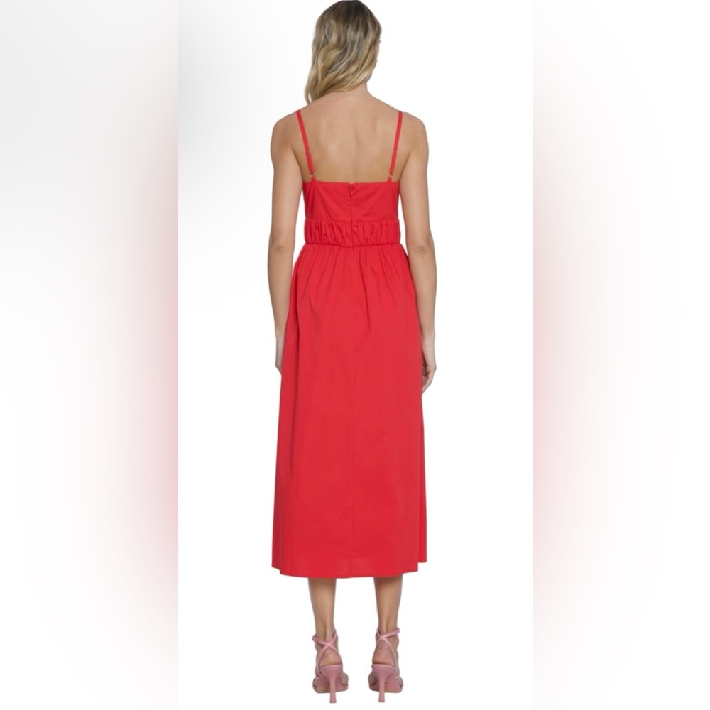NWT Donna Morgan Red Cotton Ruched around waist SunDress w/ Pockets Size 8 - Picture 3 of 15